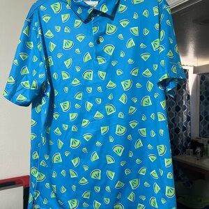 Blue Polo Shirt with Lime Print